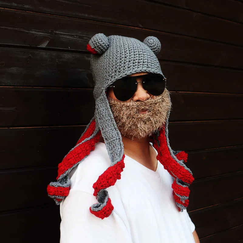 Cappello creativo a forma di polpo, autunno inverno, uncinetto, lana, calamaro, divertente, lavorato a mano, copricapo per Halloween, berretto per bambini, Helloween, papà_voghion.com