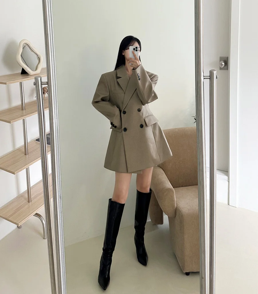 Autumn New Elegant Blazer Coats for Women Long Sleeve Office Lady Korean Fashion Casual Loose Street Trends Solid Blazers Jacket