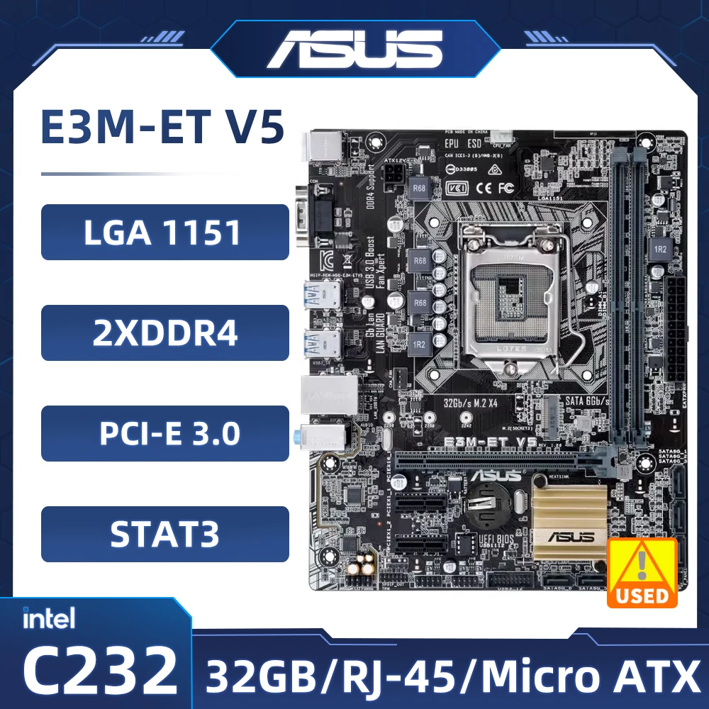 

LGA 1151 motherboard ASUS E3M-ET V5 motherboard 2×DDR4 32GB Intel C232 PCI-E 3.0 M.2 USB3.0 Micro ATX For Core i3-6300 i5-6500