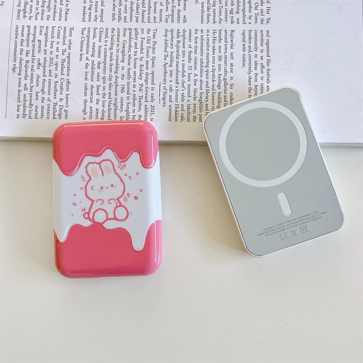 Pink Rabbit Pattern Case for iPhone External Battery