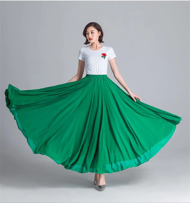 720 Degree Large Swing Dance Skirts Double-layer Chiffon Skirt Spring Summer Autumn High Waist Ethnic Style High-grade Skirts