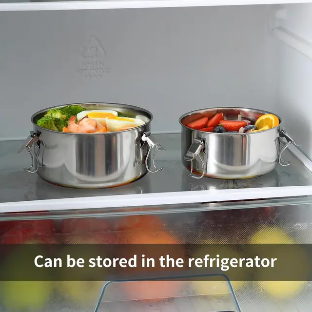 Boîte à déjeuner ronde en acier inoxydable avec couvercle, boîtes à Bento portables anti-fuite, conteneur de stockage des aliments, conteneurs de bol de pique-nique de Camping 4