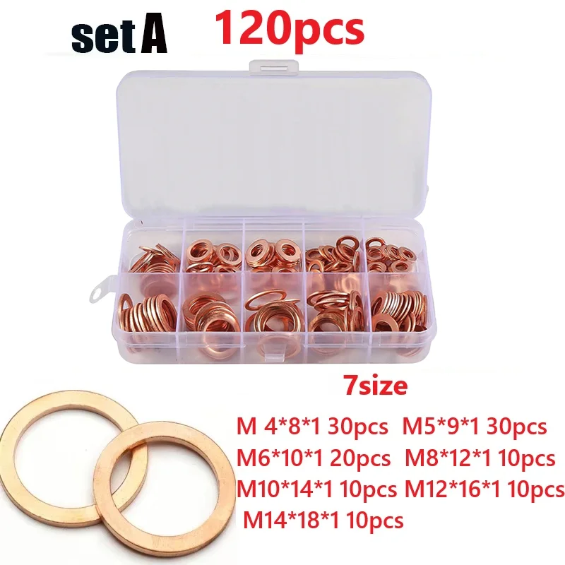 Copper Washer Gasket Set Flat Ring Seal Assortment Kit For Sump Copper Oil Seal Gasket Boxed Flat