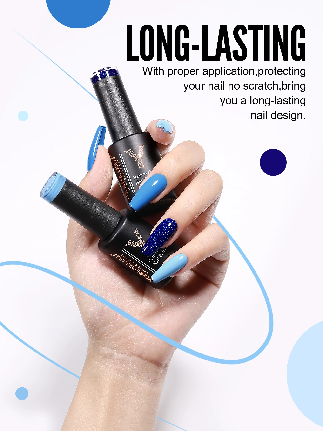 YOKEFELLOW Gel Nail Polish Set 6PCS 10ml Royal Blue Rich Pigment Soak Off Low Odor Long-Wear Gel Varnish Professional Manicure 4