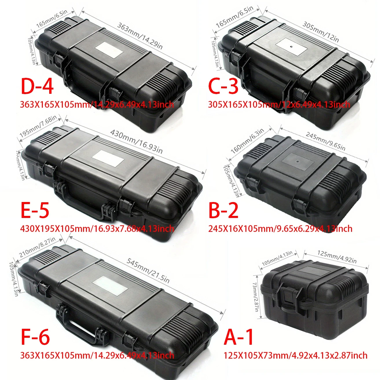6 Sizes Black Hard Shell PP Carrying Toolbox Shockproof Portable Toolbox Secure Tools Safety Instrument Tool Storage Case 5