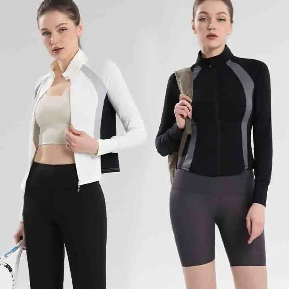 Ice Silk Sun Protection Top Women Color Blocking Anti-UV Yoga Jacket Coat Stand Up Collor Long Sleeve Quick Dry Sweatshirts