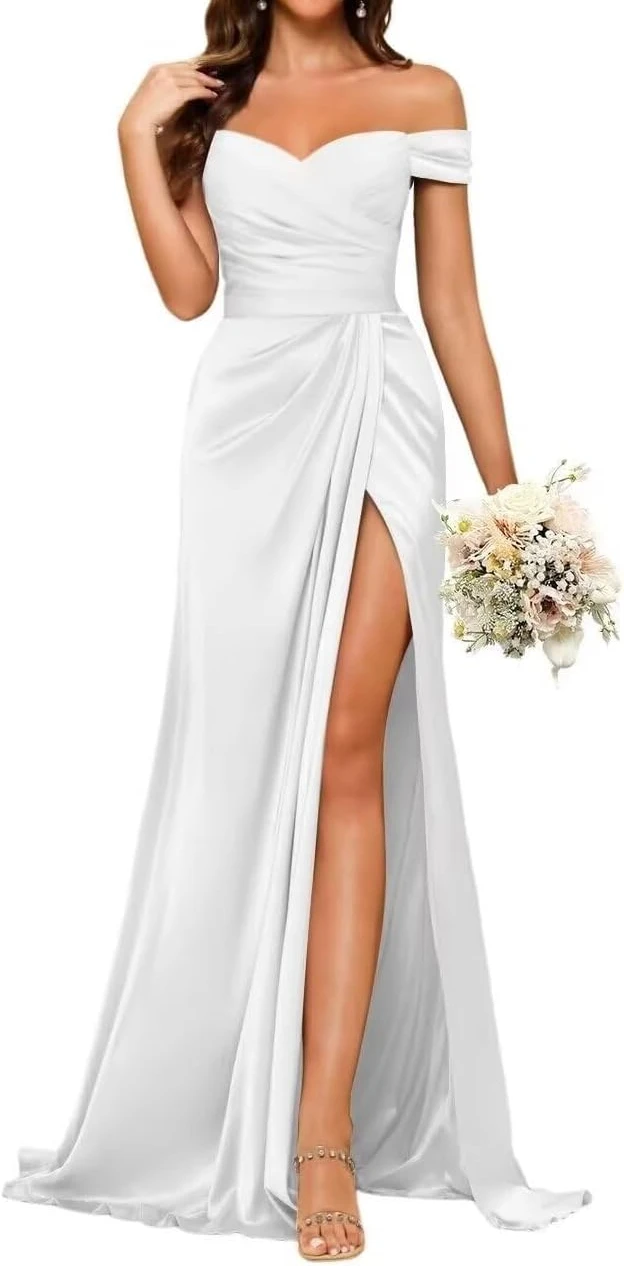 فساتين وصيفة الشرف طويلة من الساتان لحفلات الزفاف...