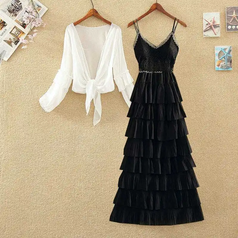 

Женский костюм с длинным рукавом, кардиган без рукавов, приталенные платья миди, элегантный женский комплект из 2 предметов, весна-лето 2023