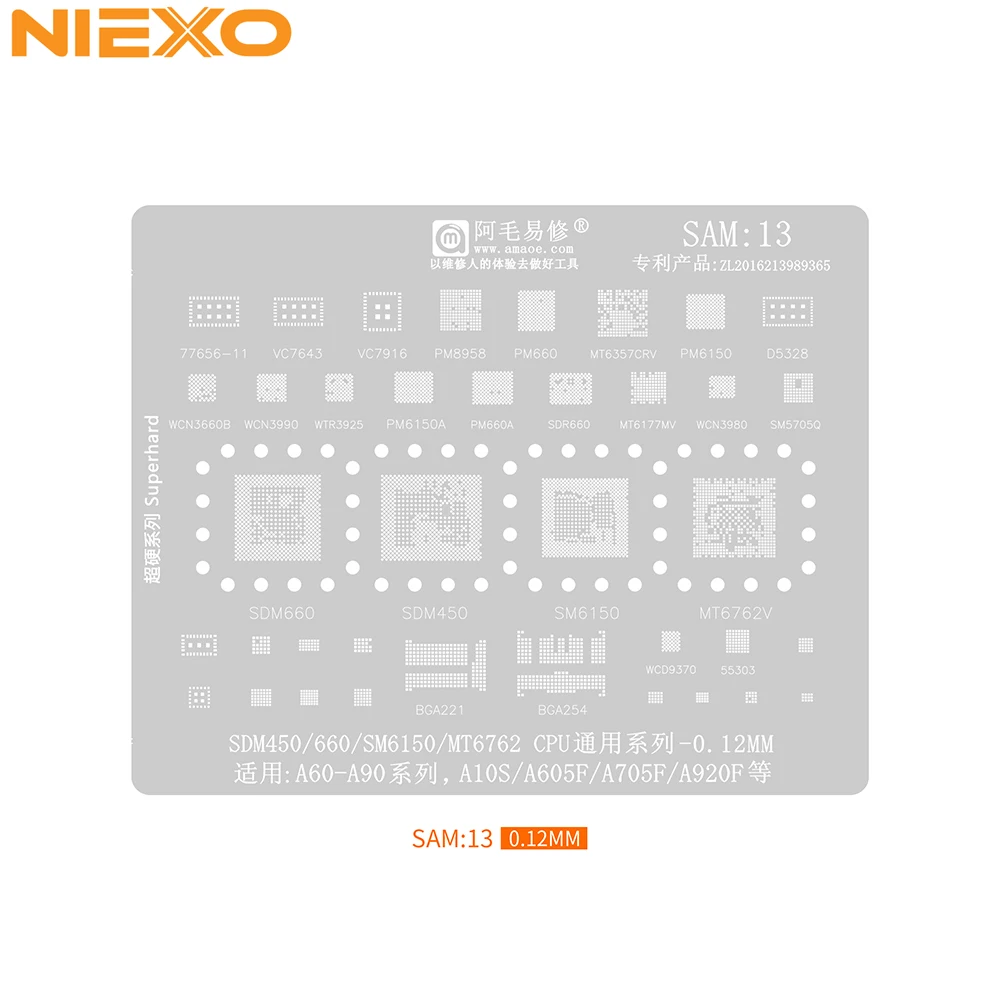 

Amaoe BGA Reballing Stencil For Samsung A60 A90 SDM 450 660 SM6150 MT6762 CPU A10S A920F SDM450 660 Chip Re-balling Tin Net
