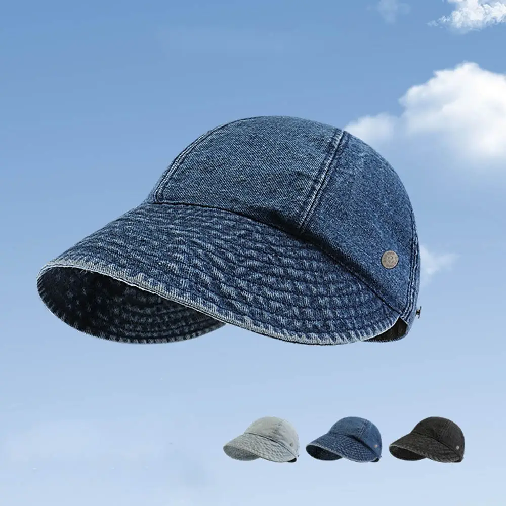 

Denim Fabric Sun Hat New Adjustable UV Protection Peaked Cap Breathable Foldable Sun Visors Hat Women Men