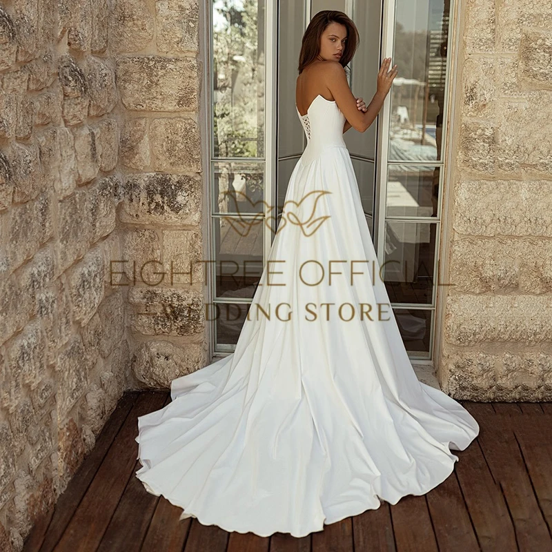 Eightree White Mermaid Wedding Dresses Boho Strapless Satin Side Slit Bridal Dress Simple Wedding Ball Prom Gowns Customized 3