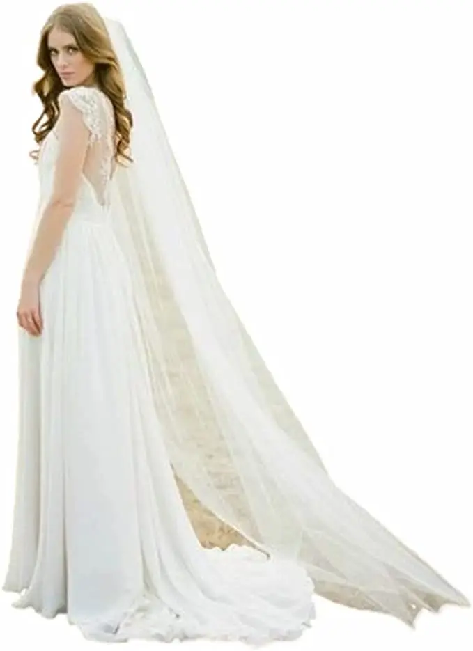 

Women Wedding 2M Cathedral Single Tier 1T Long For Brides Simple Sheer Veil