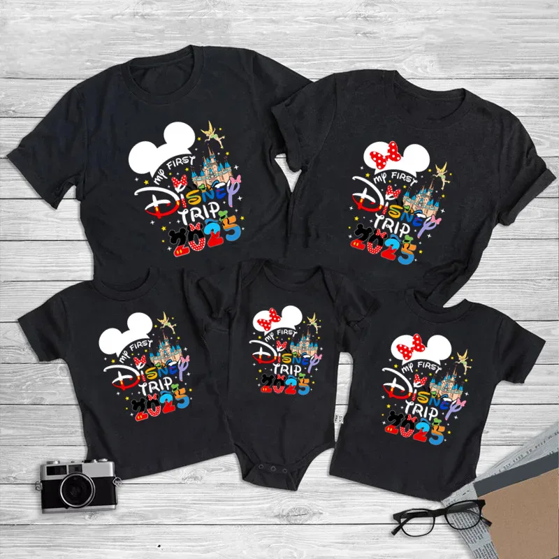 Funny My First Disney Trip 2025 Family Matching Outfits Father Mother Kids Matching Tshirt Vacation Look 6