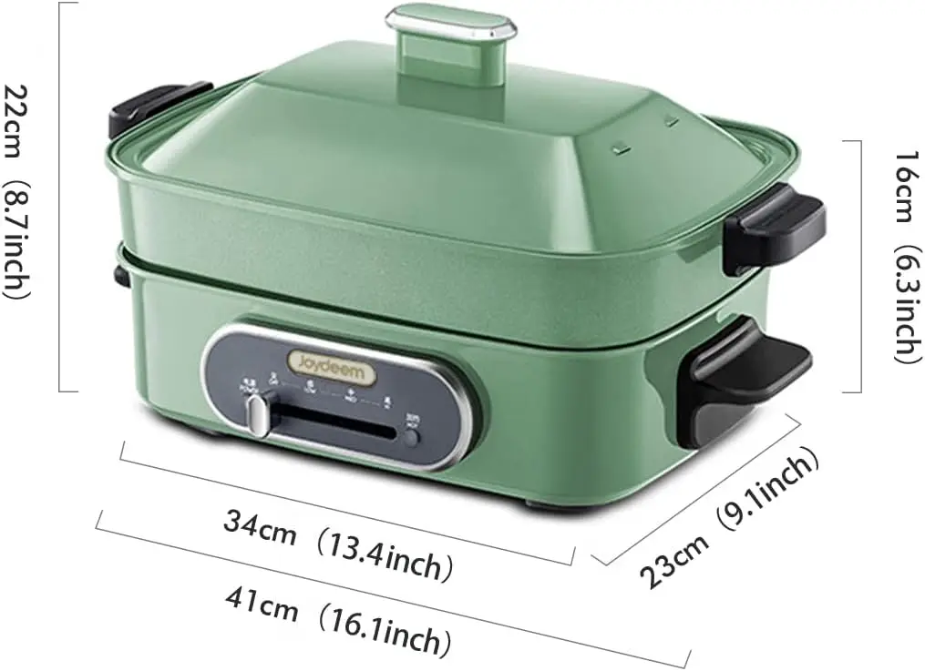 Multi-use Shabu Shabu Pot with Grill Pan & Steamer, UL Listed, Non-stick Ceramic Oil Coating, 4.5L, JD-HG9088G, Green 6