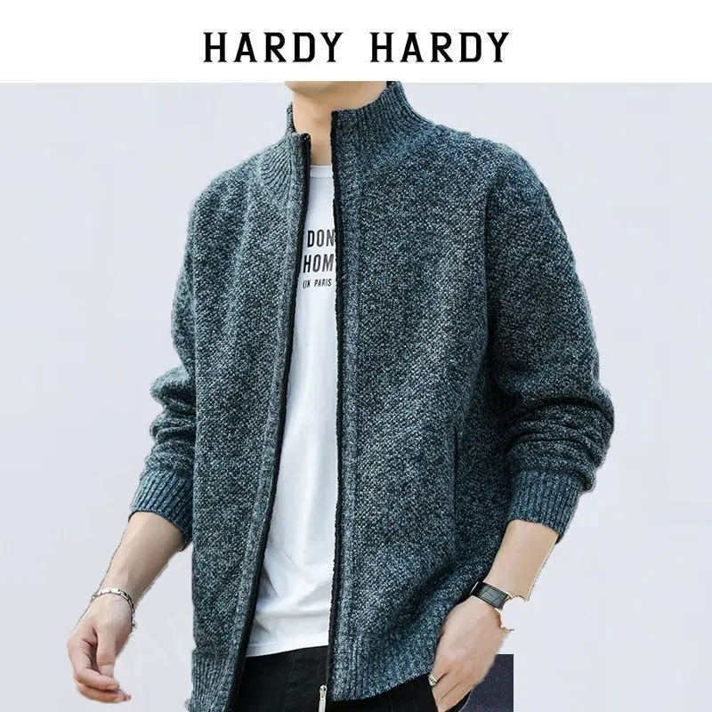 2023 Men's Autumn and Winter New Fashion Loose Fitting Plush Sweater Casual and Comfortable Solid Color Versatile Sweater Jacket
