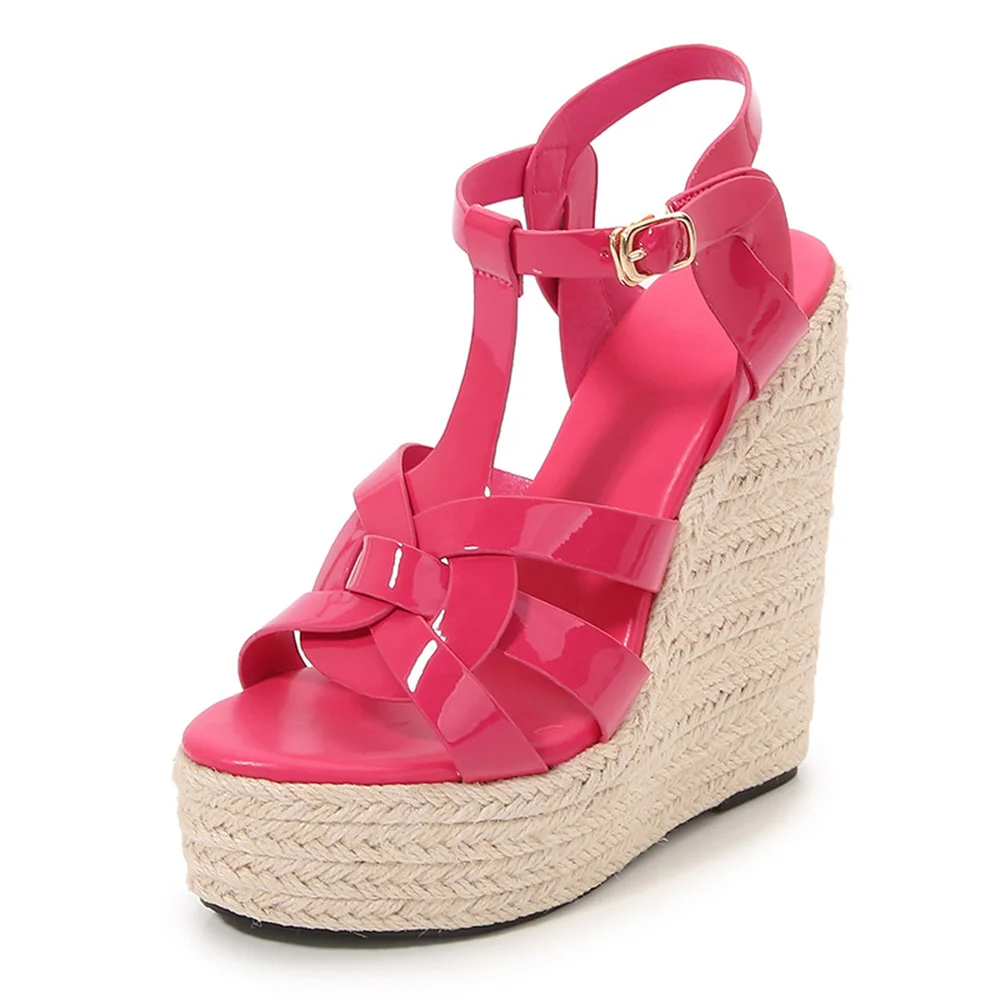 

U-DOUBLE 2023 Leather Round Toe Sandal Platform Cross Weave Wedge Women Sandals Slingback Concise Heels Lady Shoes