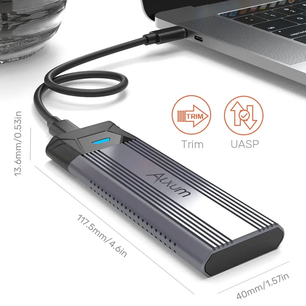 M2 NVMe SSD Enclosure 10Gbps SSD Case Portable Box USB C Gen2 Tool Free External Adapter With Metal Heat Sink Pad For PC