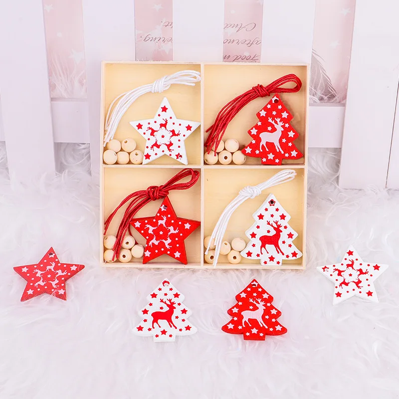 

Рождественские креативные деревянные кристаллы в коробке, Рождественская елка, лось, окрашенная подвеска на новый год, Декор для дома, искусственные подарки