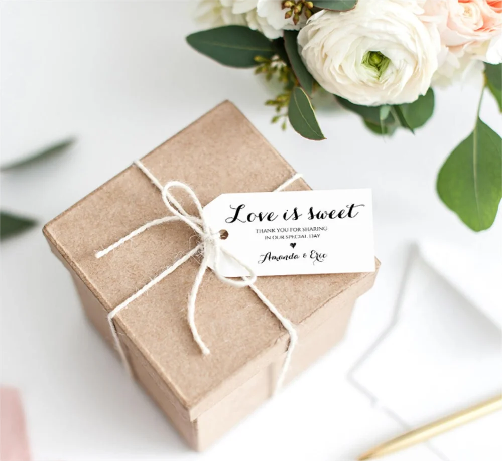 

50 шт. шаблоны для свадебных сувениров, милые ярлыки с надписью Love is Sweet, ярлыки с возможностью печати на свадьбе, индивидуальные ярлыки