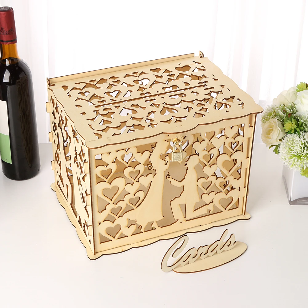 DIY Wedding Gift Card Box Wooden Money Box With Lock Advice Box Wedding Supply 