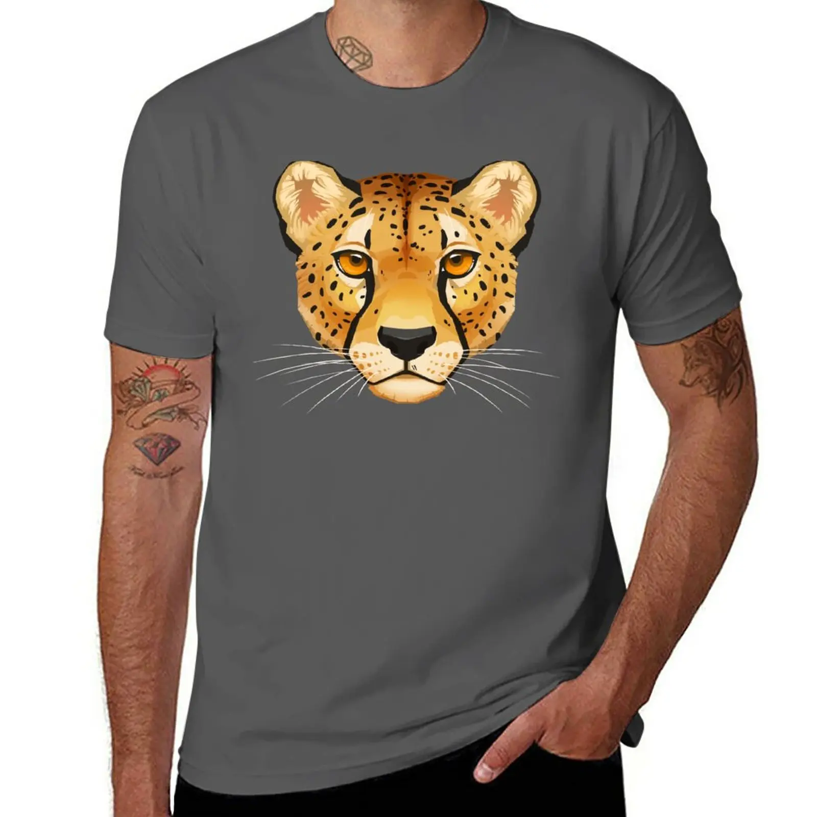 

Cheetah Face T-Shirt oversizeds anime men clothing