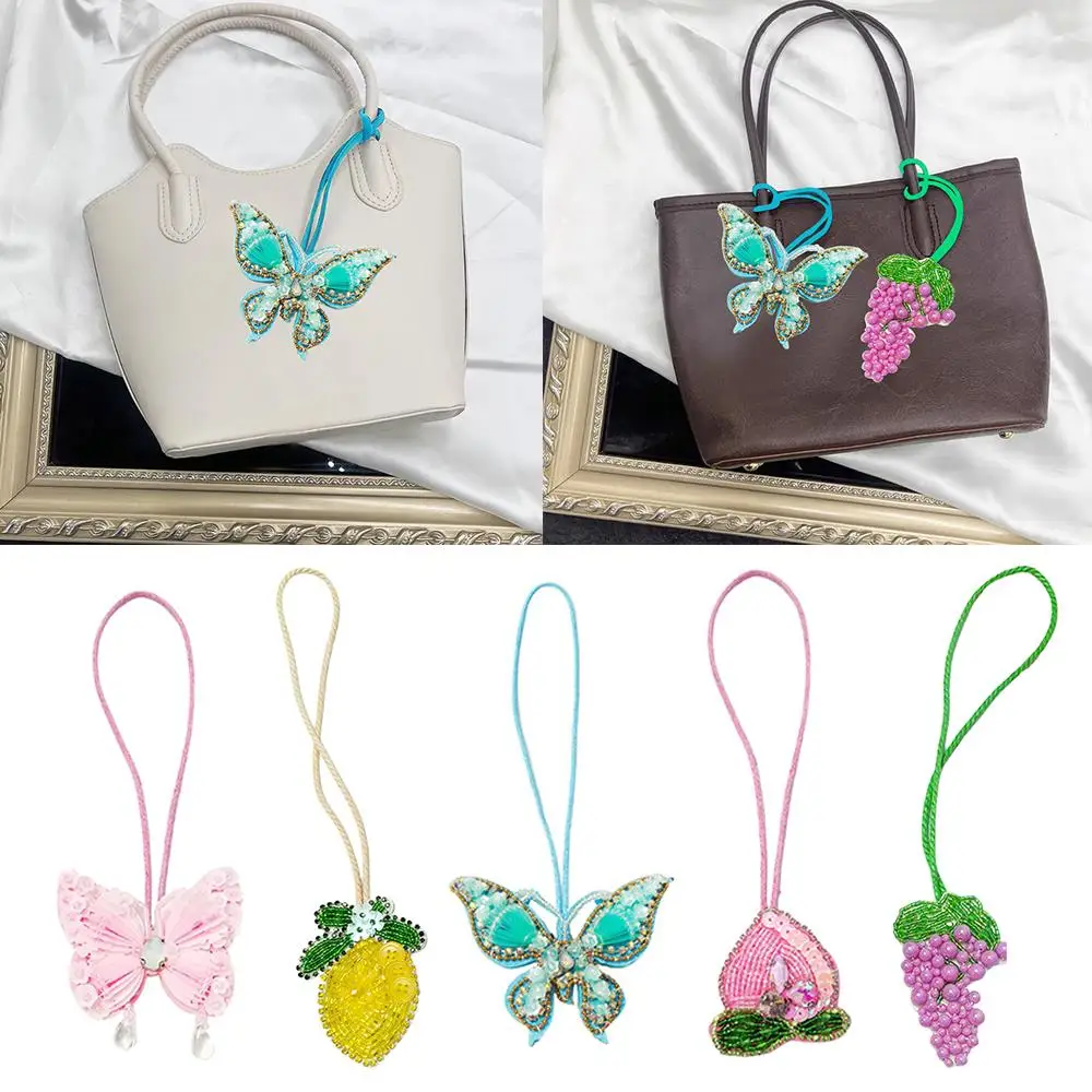 Fruit Series Bag Charms Hanging Rope Girl's Bag Lanyard Rhinestone Hanging Rope Keyring Bag Pendant Patches Applique Bag Lanyard