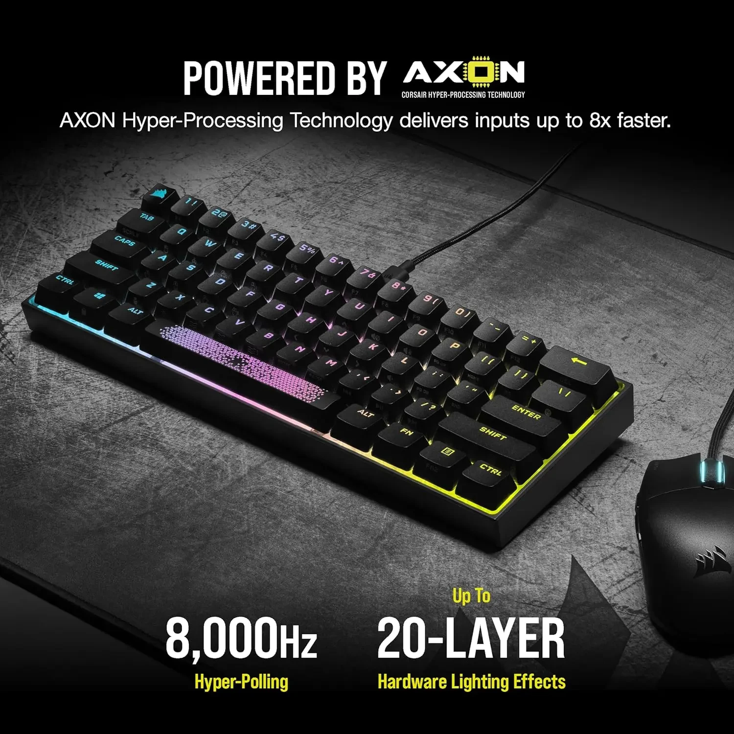 커세어 K65 RGB 미니 60% 기계식 게이밍 키보드, 키당 사용자 정의 가능, RGB 백라이트, 체리 MX 레드 기계식 키스위치
