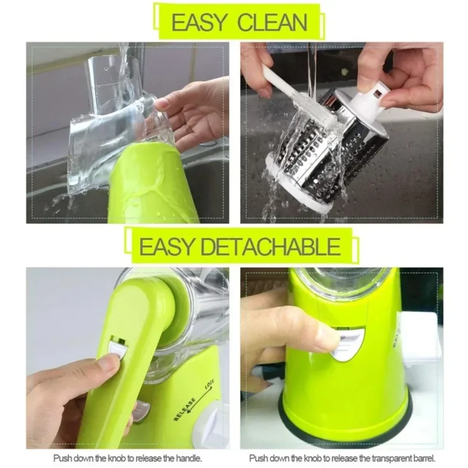Vegetable Cutter & Slicer Manual Kitchen Cheese Chopper Machine 3 Sharp Drums Multifunctional Garlic Potato Shredder Vegetable Slicer