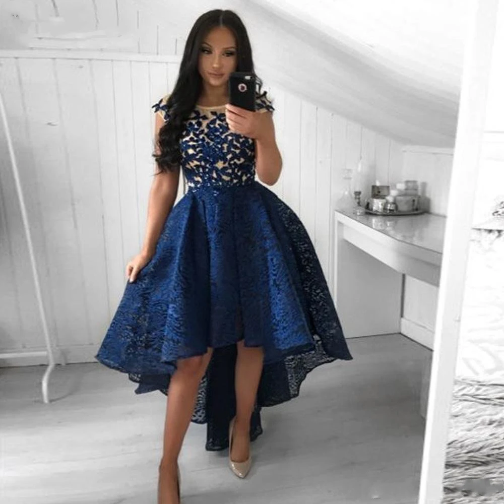 

High Low Lace Prom Dresses Sleeveless A line Special Occasion Gowns For Women Girls Short Front Long Back Evening Party Wear