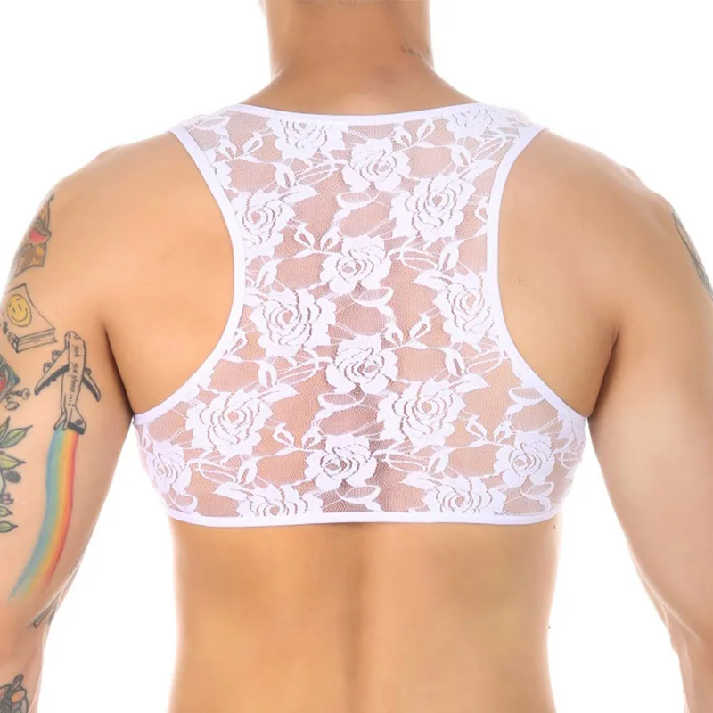 Men's Sexy Sheer Porn Bra Lace Transparent Crop Top Breathable Sex Erotic Outfit Sissy Miin Bikini sheer crop top