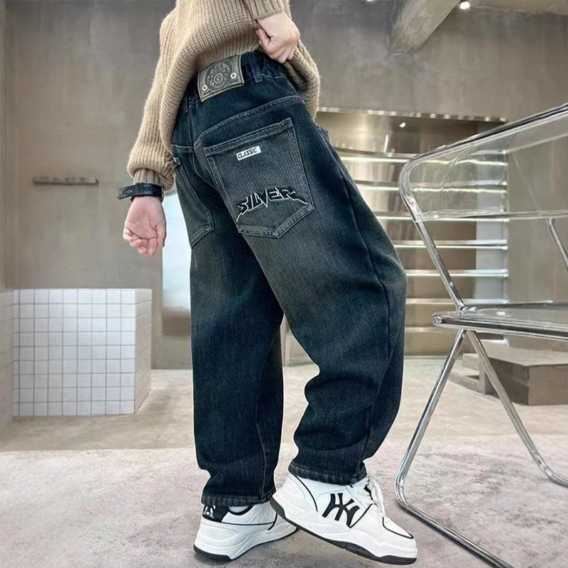 패션 소년 청바지 바지 봄 가을 어린이 캐주얼 스트레이트 루즈 데님 바지 십대 streetwear 스포츠 바지 아동 의류
