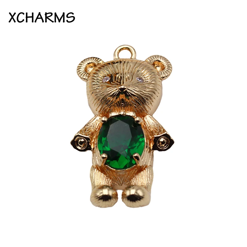

29*15mm High Quality Brass Metal 14k Gold Plated Small Zircon Bear Pendant Charms For Bracelets Necklace Jewelry Making