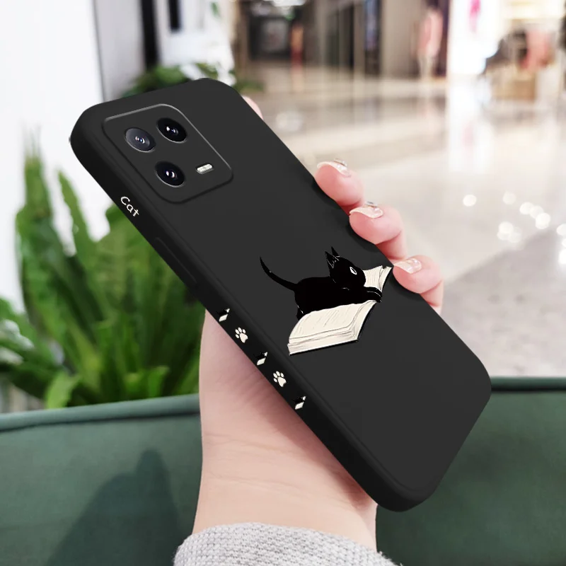 Whimsical Reading Cat Liquid Silicone Phone Case