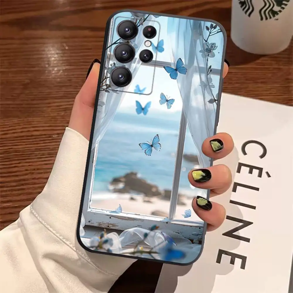 Blue Butterfly Ocean Waves TPU Soft Phone Case Cover