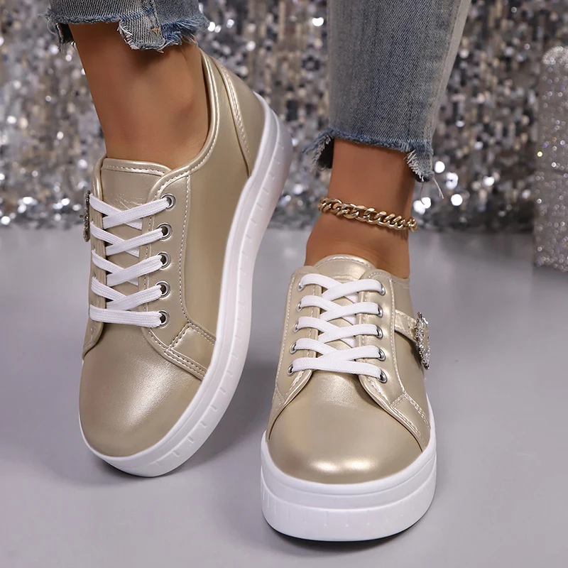 Women Fashion Sneakers Gold Silver - Uniqwear
