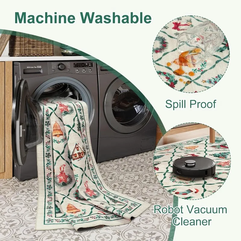 Christmas Style Living Room Carpet Christmas Tree Gift Print Bedroom Rug Machine Washable Holiday Decoration Coffee Table Mat 러그