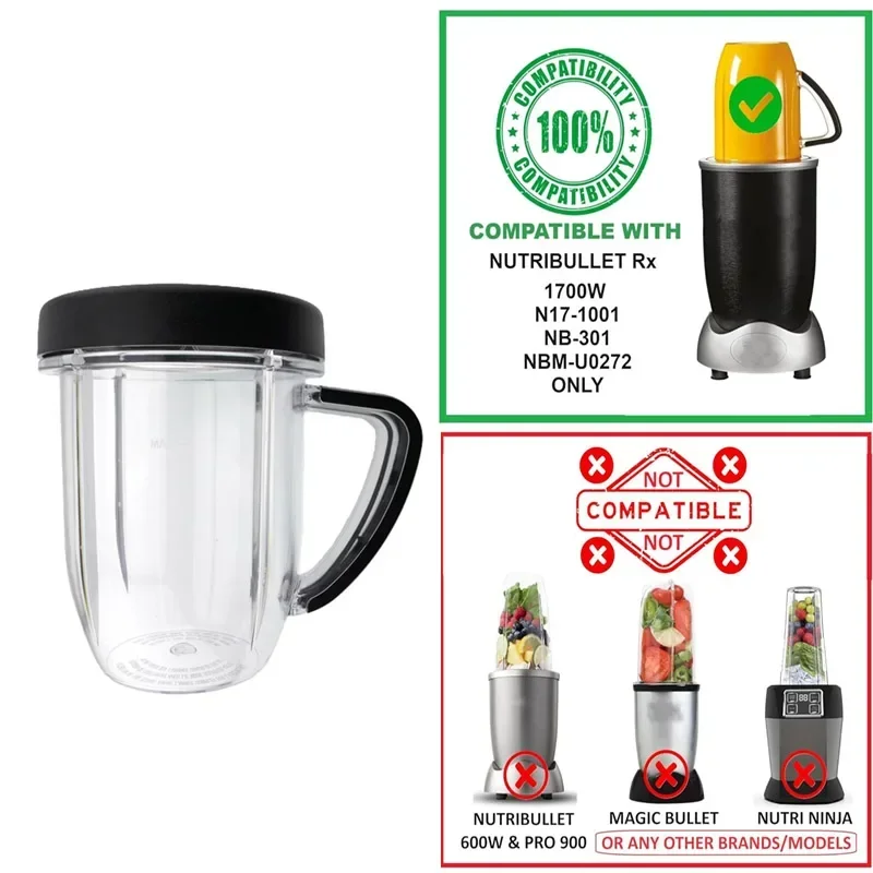 30 oz Replacement Cup Jar with Lip Ring Assembly, Compatible with Nutribullet RX 1700W NB-301, N17-1001, NBM-U0272 Blenders