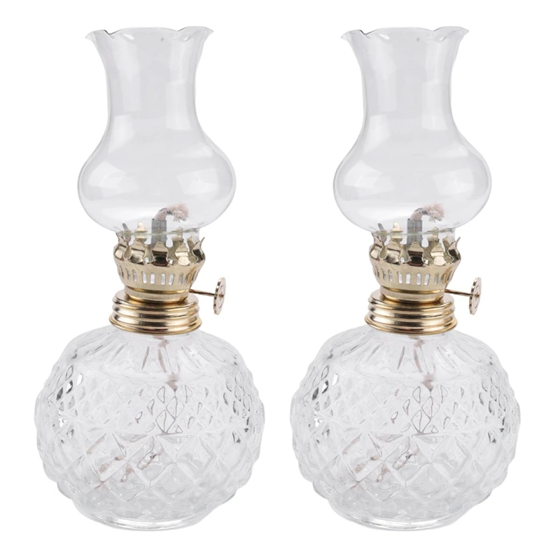 

2X Indoor Oil Lamp,Classic Oil Lamp With Clear Glass Lampshade,Home Church Supplies