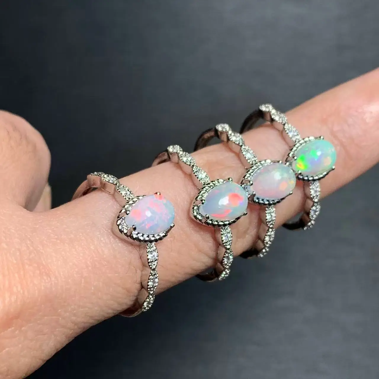 Authentic DROP Natural Opal Ring Adjustable Female Ring Jewelry for Women Gift Wholesale High Quality Vintage Fine