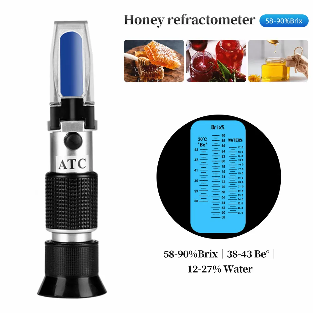 Tester Per Rifrattometro Per Miele 58-90% Brix Be Baume Tester Per Apicoltura Con Atc Per Umidità Del Miele, Brix E Baume