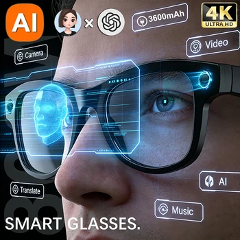 Occhiali Smart AI 4K con Traduzione AI, Fotocamera HD 8MP, Registrazione Conversazioni, Ascolto Musica - Novità 2026