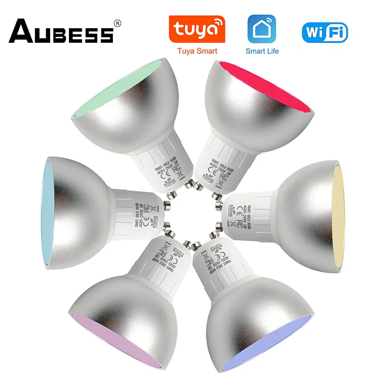 

Aubess GU10 Spotlight WiFi Smart Bulb 2700-6500K RGB+CW Dimmable 5W Smart Bulb Works Via Alexa Google Home Tuya Smart Life APP