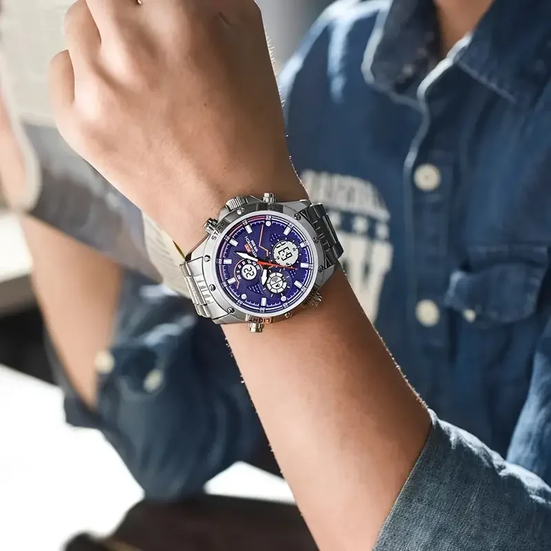 Double Time Luminous Light Watch Running Stopwatch Time Dual Display Alloy Shell Week Alarm Clock Sports