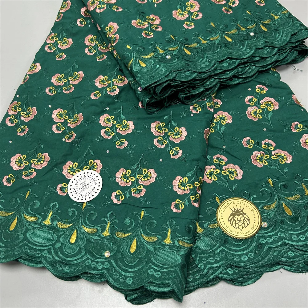 African Swiss Voile Lace Fabric Embroidery 100% Cotton Voile Material With Stones For Party Dress Sewing 5 Yards