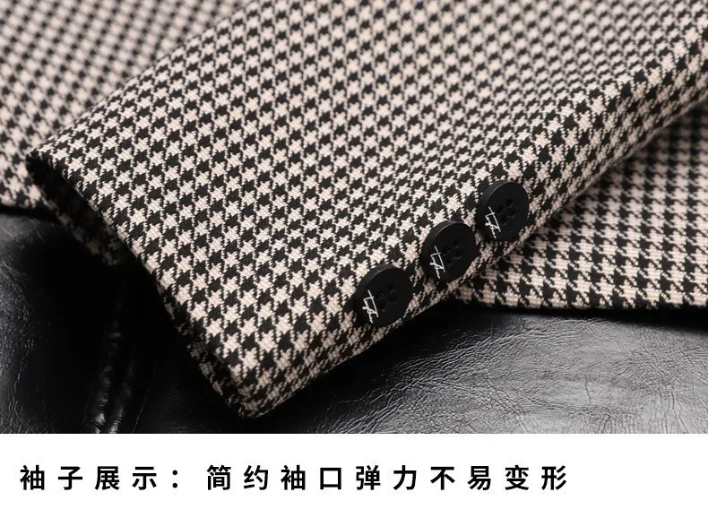 Plus-Size Herren Frühjahr neuer koreanischer Stil Slim-Fit trendige hübsche einreihige Hahnentritt-Anzugjacke – Detail 6