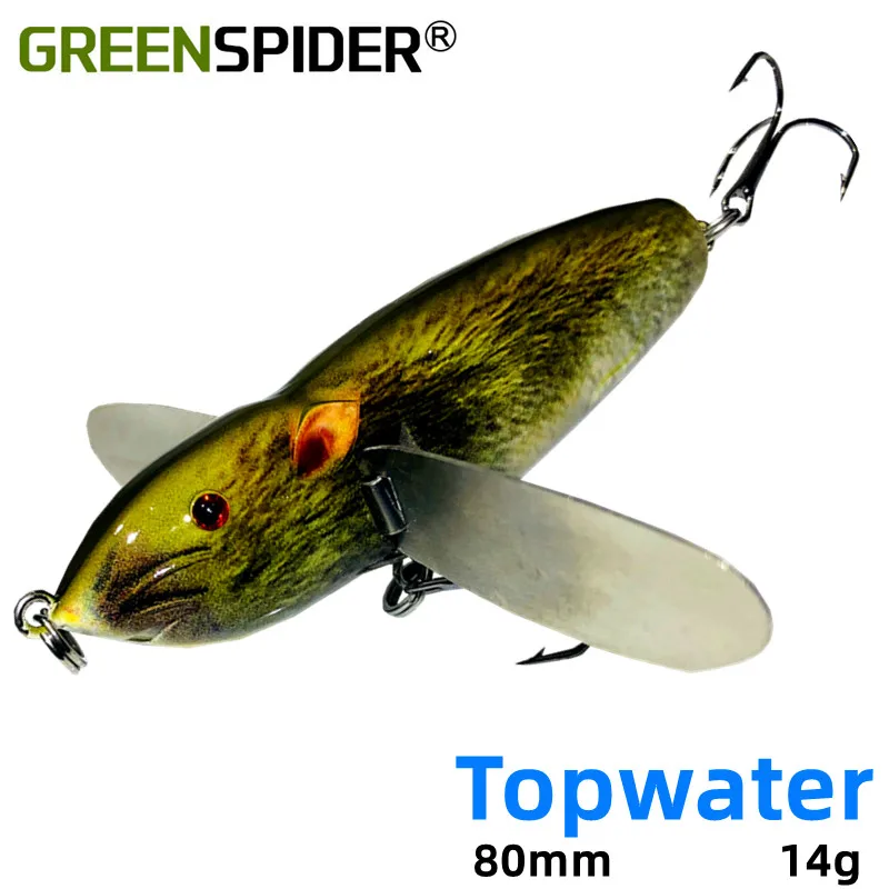 GREENSPIDER Topwater Lure 8cm 14g Rat Bait Metal Blade Wings Hard Body  Wobblers Mouse Fishing Lures for Bass Minnow Lure Tackle