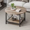 Round Coffee Table with Storage, Rustic Living Room Tables with Sturdy Metal Legs, OAK 3