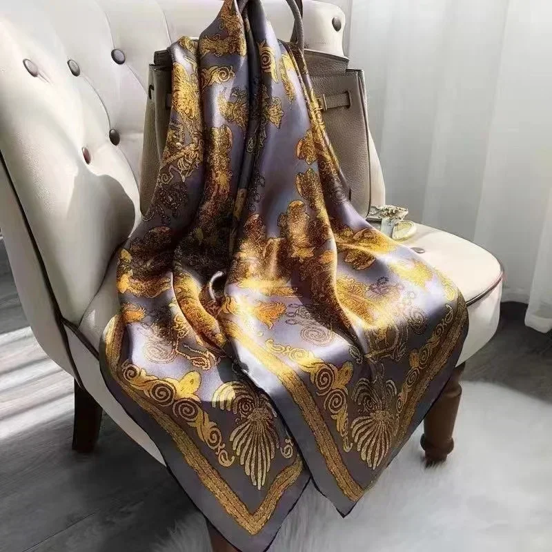 2025 Spring and Autumn New Luxury Square Silk Scarf Women Outdoor Beach Long Windproof Scarf Soft Large Scarf Lady 110*110cm 6