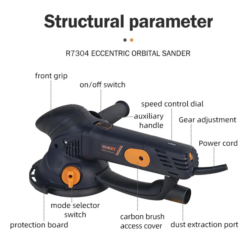 7304 500W Electric Eccentric Sander 6 Gears Speed Adjustment 6 Inch 150mm Wood Sanding Processing Car Polishing Machine 5