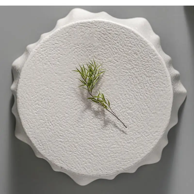 Irregular Tableware Black and White Frosted Ceramic Plate Stone Pattern Dessert Restaurant Display